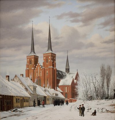 Rue à Roskilde. En arrière-plan la cathédrale - Jørgen Roed
