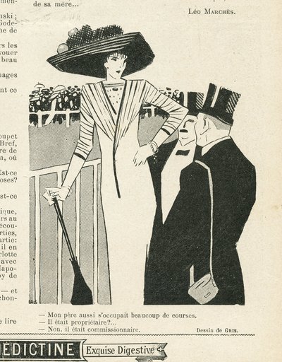 Illustration de J Gris dans Le Lire, 02/10/09 - Mode, Chapeau, Vie des Riches, Hippisme - Femmes - Juan Gris
