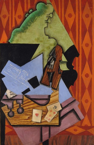 Violon et cartes à jouer sur une table - Juan Gris