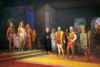 Hernan Cortez rencontrant Montezuma au Mexique - Juan Ortega