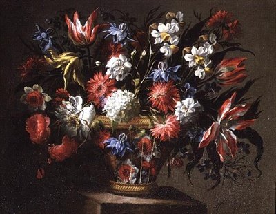 Nature Morte de Tulipes, Jonquilles et autres Fleurs dans un Panier - Juan de Arellano