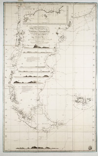 Carte du Chili, Patagonie, Terre de Feu et Îles Falkland, c.1798 - Juan de Langara