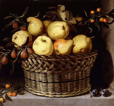 Panier en Osier avec des Fruits sur un Rebord de Pierre - Juan van der Hamen y Leon