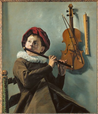 Garçon jouant de la flûte (peinture sur toile) - Judith Leyster