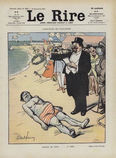 Compétition de natation. Illustration pour Le Rire - Jules Abel Faivre