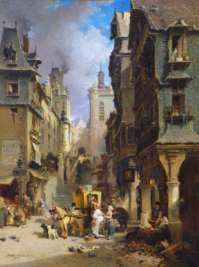 Scène de rue à Morlaix en 1830, 1870 - Jules Achille Noel
