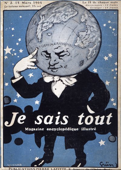 Globe terrestre pensant - dans « Je Sais Tout » du 15/03/1905 - illustration de Jules Grun 1868-1938 - Jules Alexandre Gruen or Grun