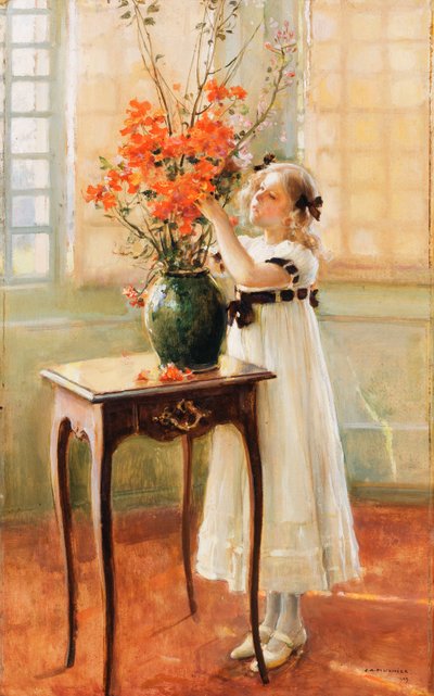 Une jeune fille arrangeant des fleurs de printemps - Jules Alexis Muenier