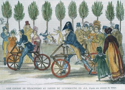 Une course de vélocipèdes au Jardin du Luxembourg en 1818 d