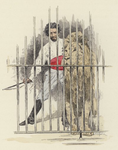 Lion et dompteur de lions dans une cage - Jules Arsene (after) Garnier