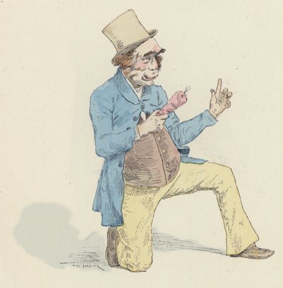 Clown masculin, déguisé en singe, tenant une banane - Jules Arsene Garnier