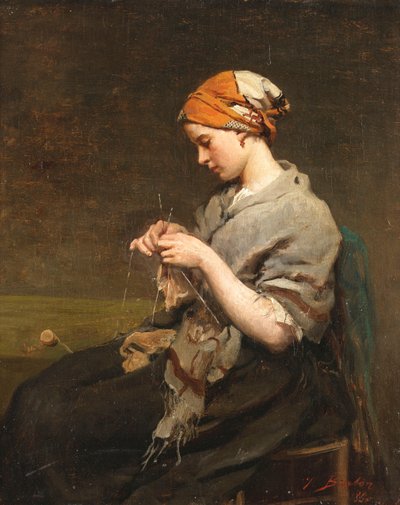 Jeune fille tricotant - Jules Breton