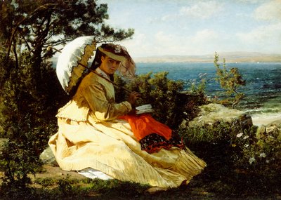 La Femme au Parasol; Baie de Douarnenez - Jules Breton