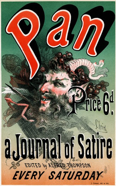 Affiche (1884) pour le journal satirique "Pan", édité par Alfred Thompson - Illustration de Jules Chéret - Extrait de "Les maîtres de l