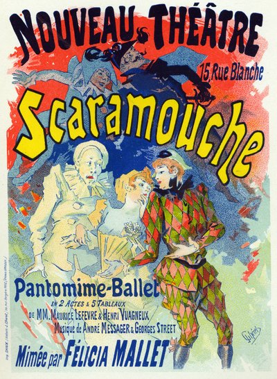 Art. Divertissement. Scaramouche, ballet par Félicia Mallet. Affiche par Jules Chéret, France, vers 1895 - Jules Cheret