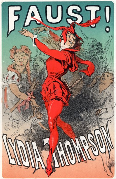 Art. Divertissement. La danseuse Lydia Thompson en Méphisto. Affiche par Jules Chéret pour la pièce "Faust", Angleterre, vers 1860-70 - Jules Cheret