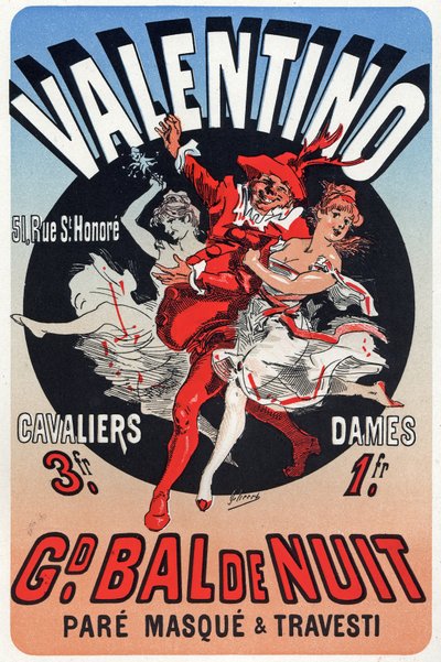 Art. Divertissement. Valentino, Bal Masqué à Paris. Affiche de Jules Chéret, France, vers 1870 - Jules Cheret
