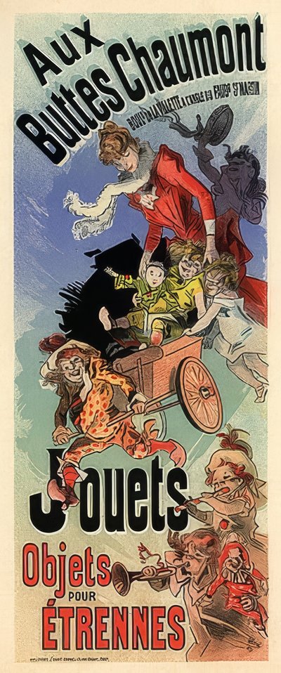 Aux Buttes Chaumont. Affiche publicitaire pour un magasin de jouets - Jules Cheret