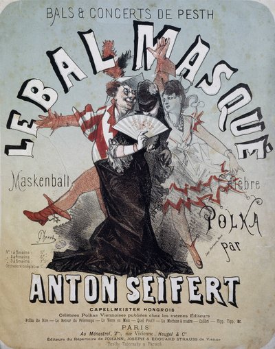 Bal et concert de Pesth: le bal masqué (Maskenball, célèbre polka par Anton Seifert) - affiche par Jules Chéret, n.d. - Jules Cheret