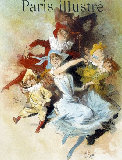 Bal masqué. Dessin de Cherret (fin du XIXe siècle) pour le carnaval dans le journal « Paris illustre ». - Jules Cheret