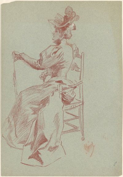 Dame élégante assise sur une chaise - Jules Cheret
