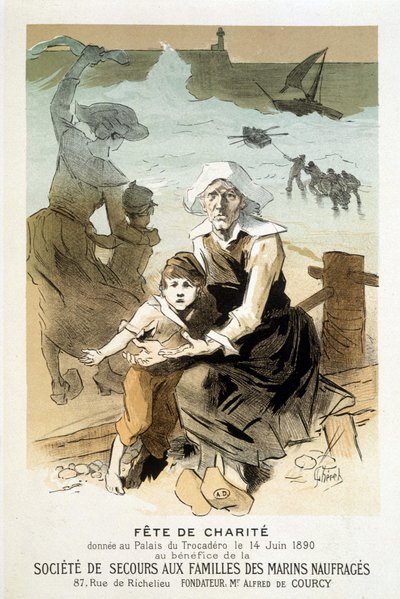 Affiche pour une fête de charité donnée au Palais du Trocadéro le 14 juin 1890 au profit de la Société de Secours aux Familles des Marins Naufragés - dans "Les maîtres de l