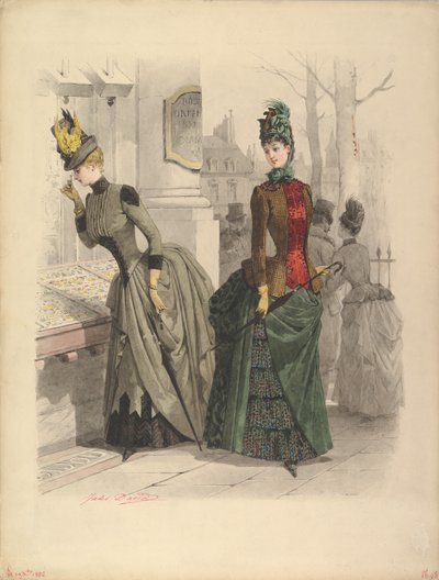 Deux femmes en robes de jour : Dessin préparatoire pour une planche de mode, 19 octobre 1886 - Jules David
