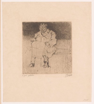 Vieil homme avec une canne assis sur un banc - Jules De Bruycker (signed by artist)