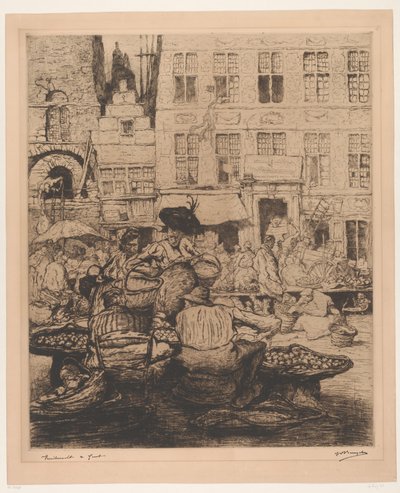 Vue de la ville avec marché aux fruits à Gand - Jules De Bruycker (signed by artist)