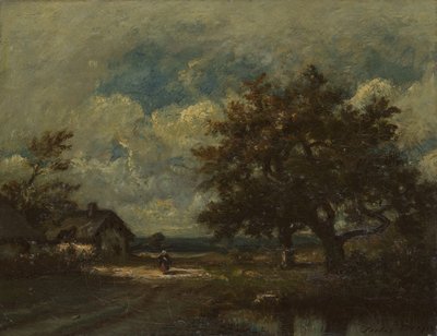 Le cottage au bord de la route, ciel orageux - Jules Dupré