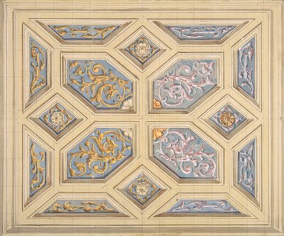 Conception pour un plafond à caissons décoré de rinceaux, 1840-97 - Jules Edmond Charles Lachaise and Eugène Pierre Gourdet