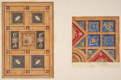 Deux dessins pour plafond à panneaux avec décoration peinte, 19ème siècle - Jules Edmond Charles Lachaise and Eugène Pierre Gourdet
