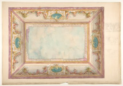 Conception pour un plafond avec une balustrade et des putti en trompe-l
