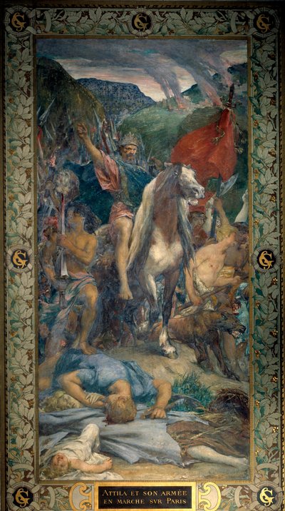Attila et son armée de barbares marchant sur Paris en 450 - Jules Elie Delaunay
