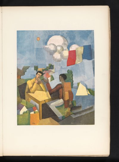 Deux hommes à table en plein air - Jules Germain