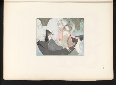 Deux figures féminines avec des oiseaux et un chien - Jules Germain