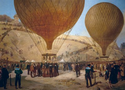Léon Gambetta partant en montgolfière Armand-Barbes pendant le siège de Paris, de la Place Saint-Pierre à Montmartre le 7 octobre - Jules and Guiaud Jacques Didier