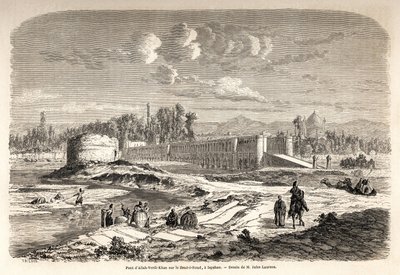 Le pont Allah Verdi Kahn, érigé vers 1608, à Ispahan (Iran), est à la fois un point de passage pour traverser la rivière Zend e Roud, mais aussi un barrage pour réguler le cours de la rivière, avec un Talar, ou kiosque de miroirs, où le souverain persan po - Jules Joseph Augustin Laurens