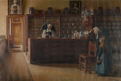 La pharmacie de la Sint-Janshospitaal à Bruges (huile sur toile) - Jules Lambeaux