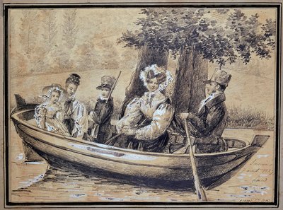 Famille de Ségur (le Comte, la Comtesse et leurs enfants) en bateau - par J.H. Laure, août 1829 - Jules Laure