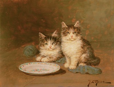Deux Chatons avec un Bol Vide - Jules Leroy