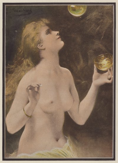 Femme soufflant des bulles de savon - Jules Louis Machard