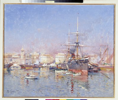 Goélette ancrée dans le Vieux-Port de Marseille Peinture de Jules Marcel Lenoir (1872-1931) 20ème siècle Mention obligatoire : Collection fondation regards de Provence, Marseille - Jules Marcel Lenoir