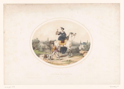 Dame noble à cheval avec un faucon - Jules Marie Desandre