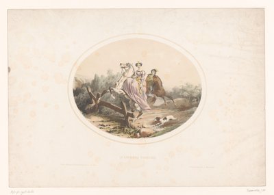 Dame noble sautant une barrière à cheval (La barrière franchie) - Jules Marie Desandre