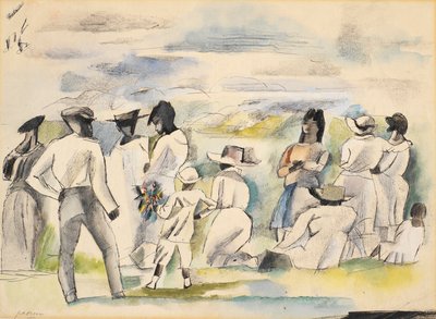 Noir avec garçon tenant des fleurs - Jules Pascin