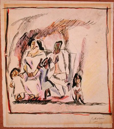 Mère, père et trois enfants - Jules Pascin