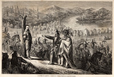 Le poteau de guerre, le baron de Wogan capturé par les Indiens de la tribu des Timpabaches - Jules Pelcoq
