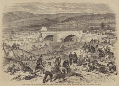 Pont de Traktir sur la Tchernaïa, montrant les travaux érigés par les Français pour sa défense après la bataille - Julian Portch