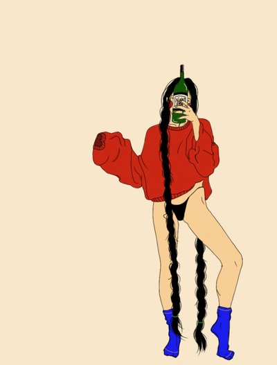 La fille au pull rouge et à la bouteille - Juliana Kokolari
